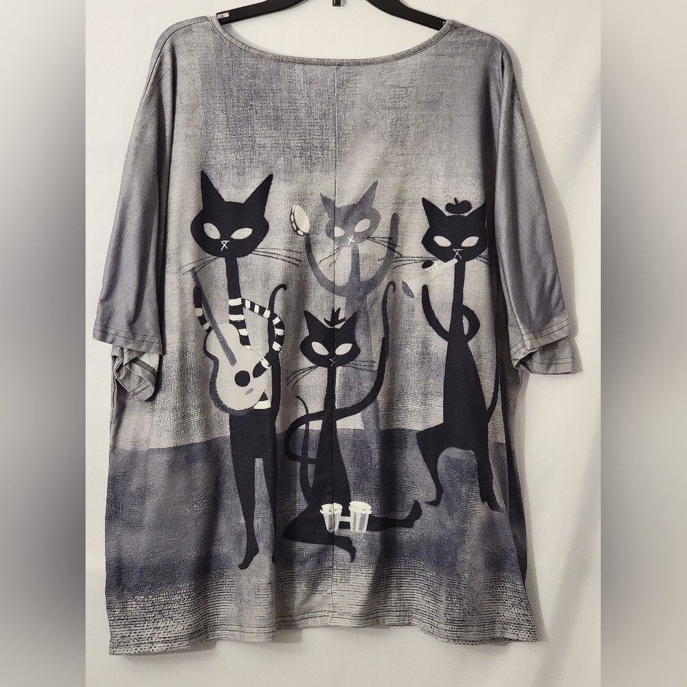 No Brand Chic Feline Band Cat Tee Size 4X - Picture 5 of 8